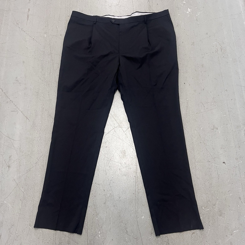 Hart Schaffner Marx Wool Pants Men 54 x 32  L Long Flat‎ Front Unhemmed Black